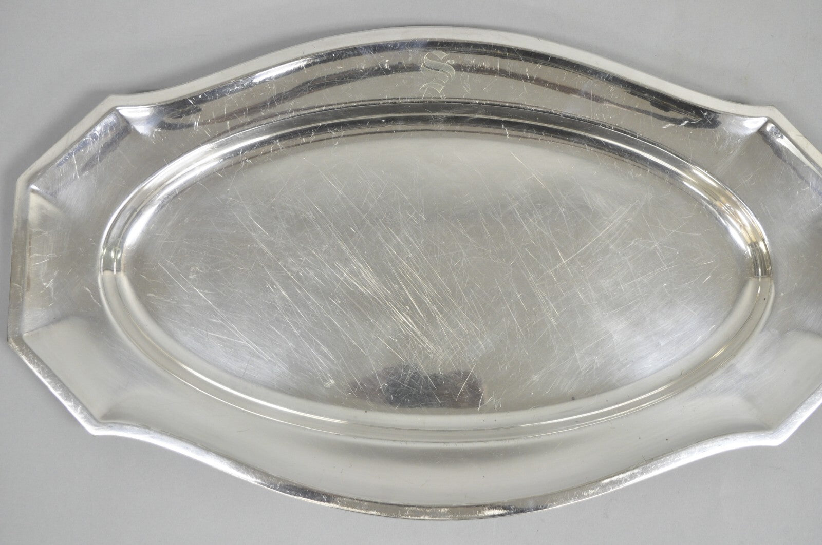 Antique English Edwardian Silver Plated 21" Serving Platter Tray w/ "S" Monogram