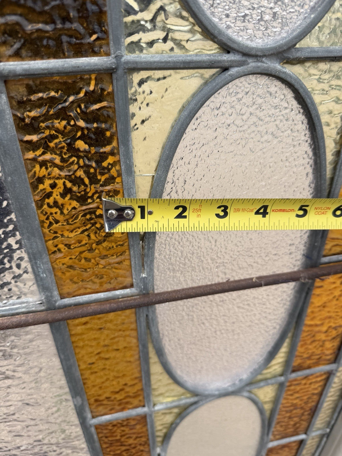 Antique Victorian Amber Stained Leaded Glass Double Window Converted to Door
