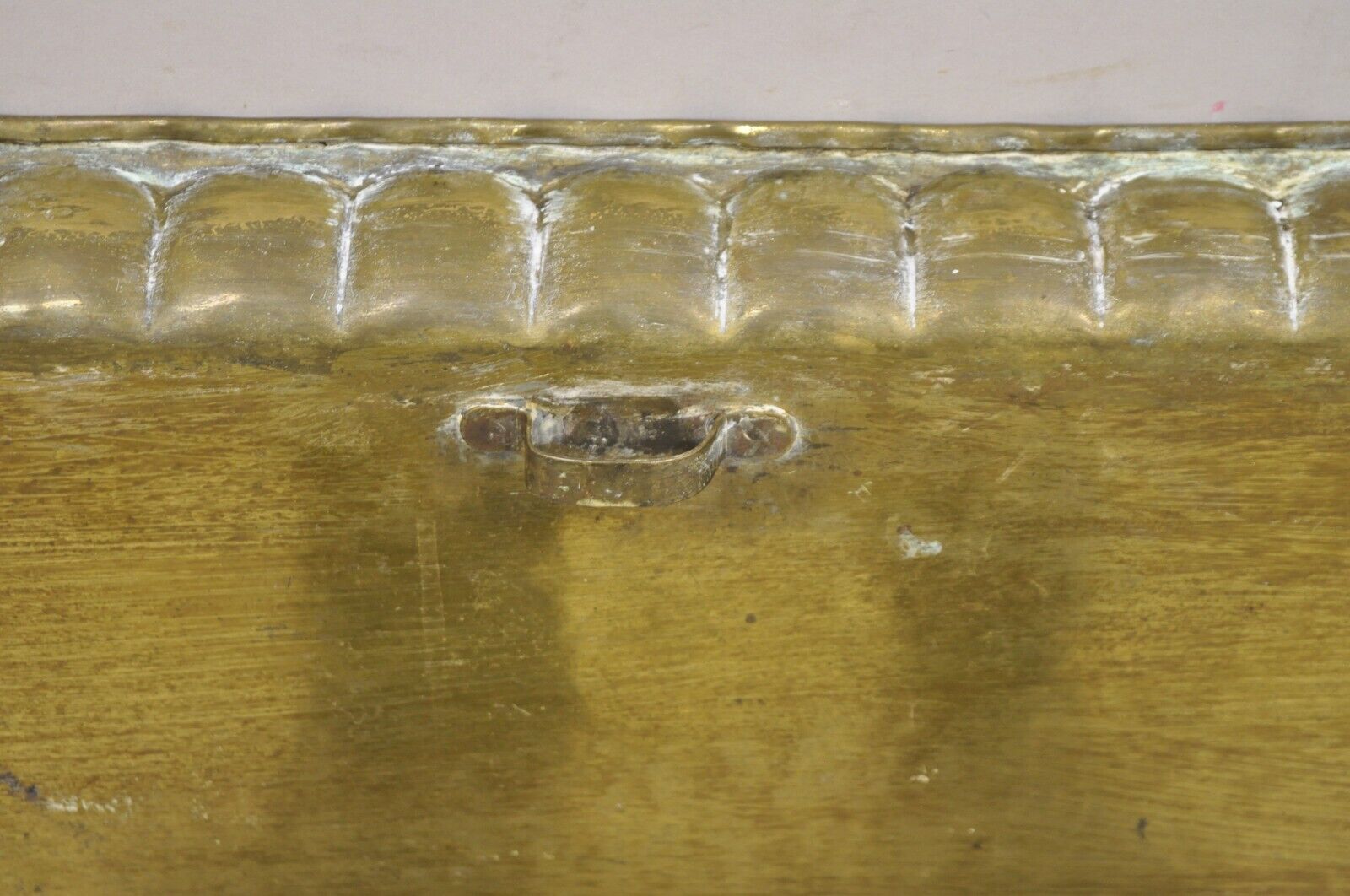 Vintage Moroccan Middle Eastern Solid Brass Rectangular Engraved 30" Tray Top