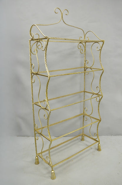 Vintage Italian Hollywood Regency Silver Gilt Iron Rope & Tassel 5 Tier Etagere