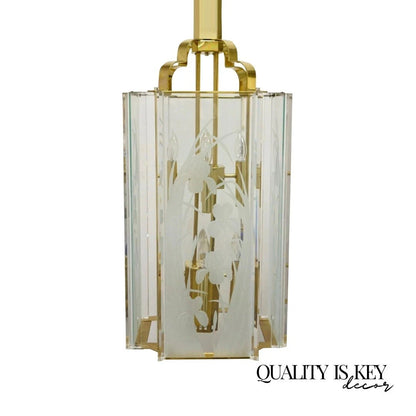 Vintage Fredrick Ramond Mid Century Modern Brass Lucite Glass Pendant Chandelier