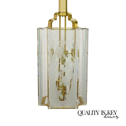 Vintage Fredrick Ramond Mid Century Modern Brass Lucite Glass Pendant Chandelier