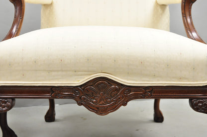 Vintage Thomasville Georgian Style Carved Mahogany Lounge Arm Chairs - a Pair