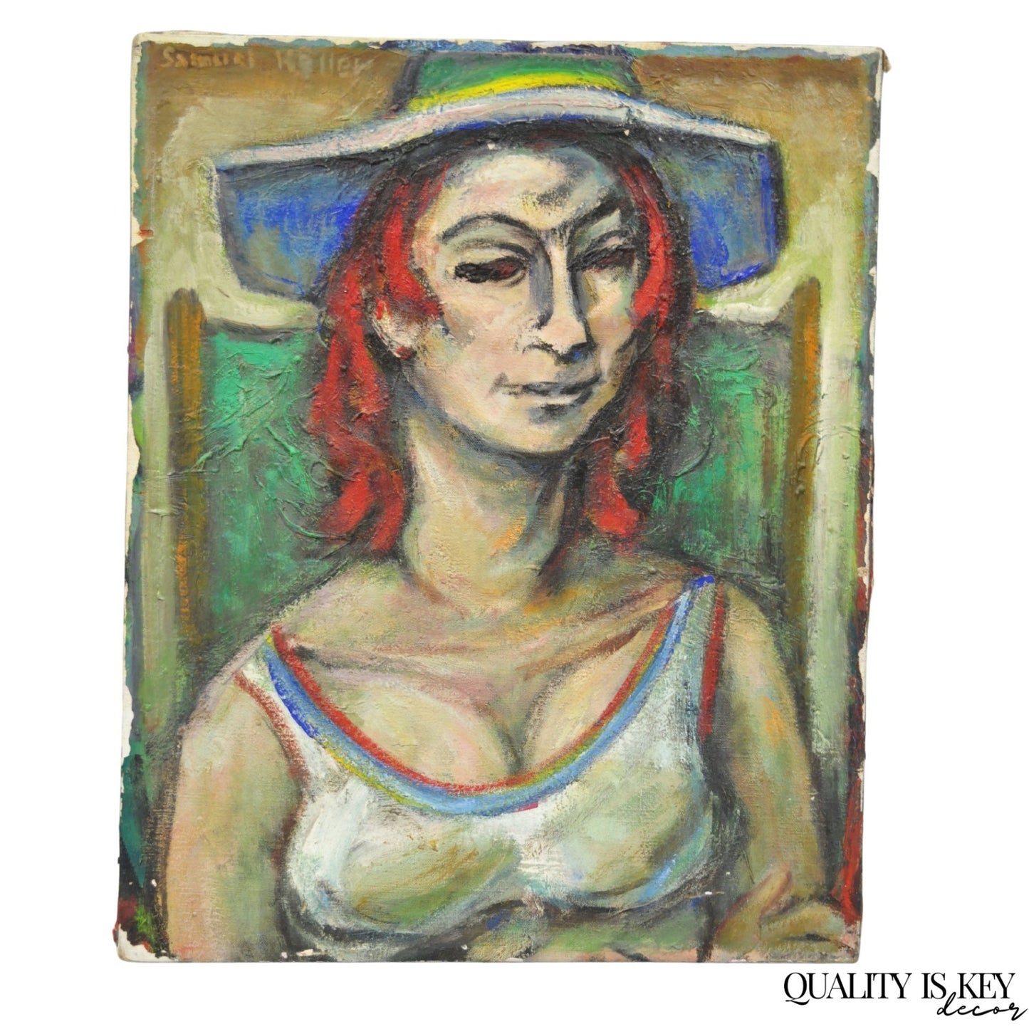 Vintage Samuel Heller "Woman w/ Red Hair" Oil on Canvas Portrait Painting Signed