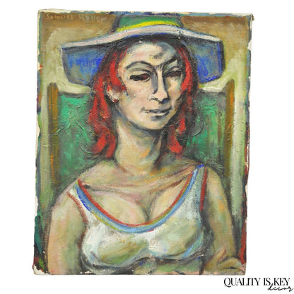 Vintage Samuel Heller "Woman w/ Red Hair" Oil on Canvas Portrait Painting Signed