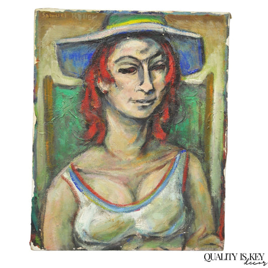Vintage Samuel Heller "Woman w/ Red Hair" Oil on Canvas Portrait Painting Signed