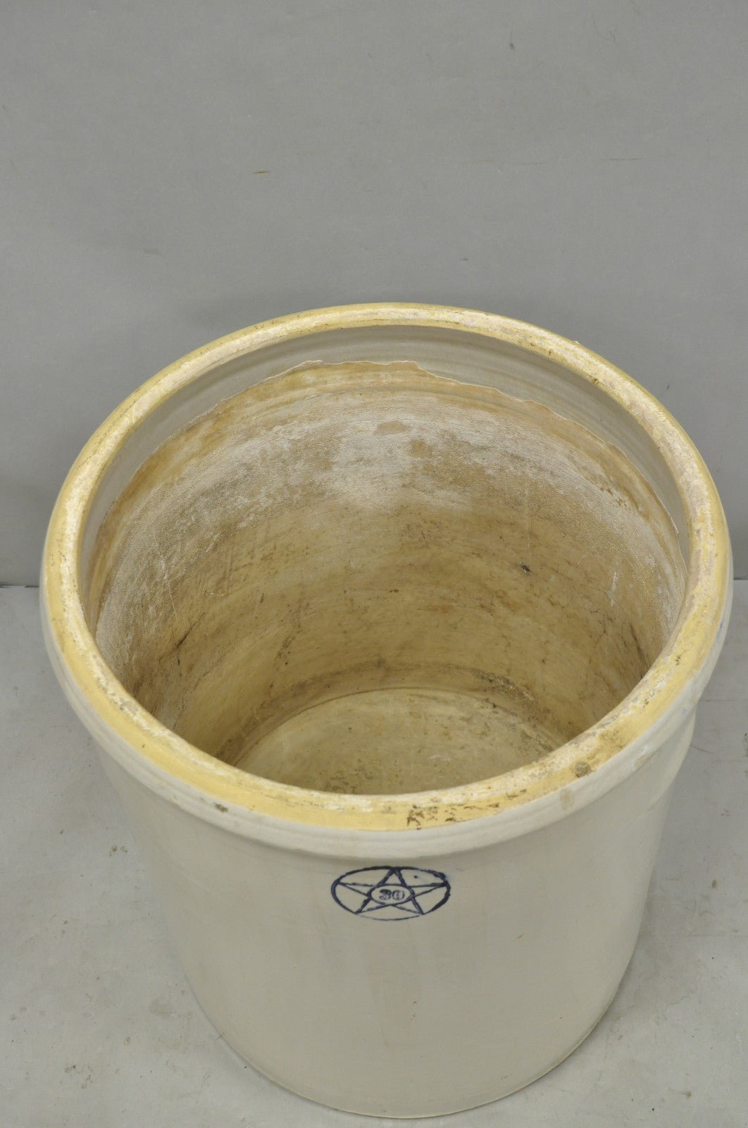 Antique 30 Gallon Cobalt Blue Star Stoneware Glazed Farmhouse Crock Pot