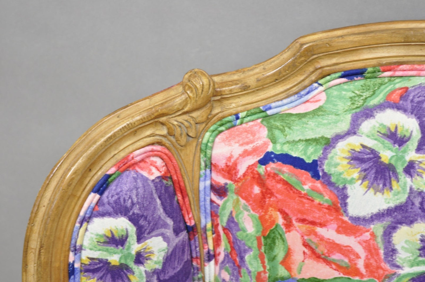 Vintage French Louis XV Country Provincial Floral Chintz Bergere Lounge Chair