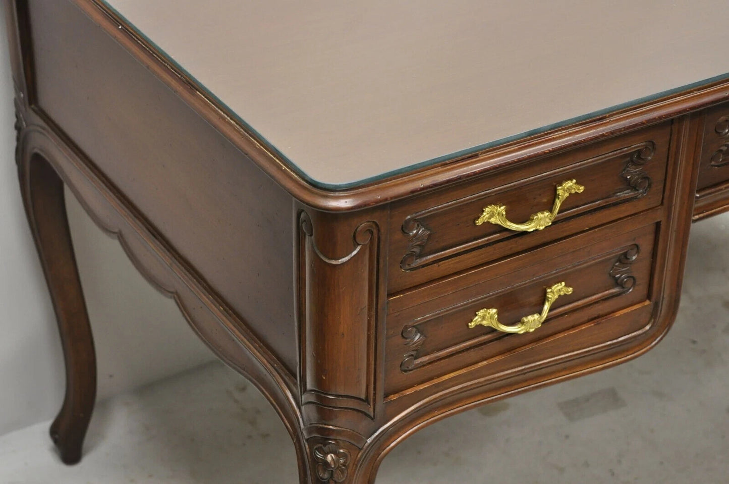 Vintage French Country Provincial Louis XV Style Walnut Office Writing Desk