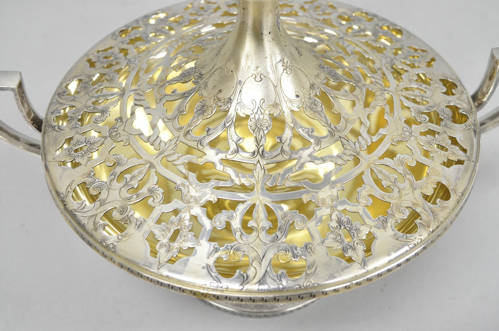 Vintage Victorian Silver Plated Flower Frog Flower Arranger Vase w Pedestal Base
