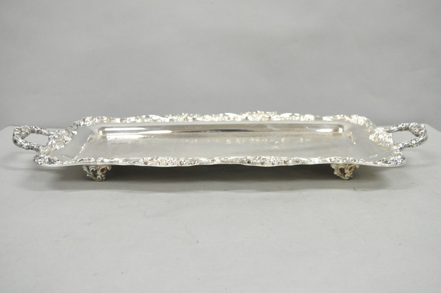 Vintage Leonard Victorian Ornate Silver Plated Narrow Trinket Dish Bar Tray