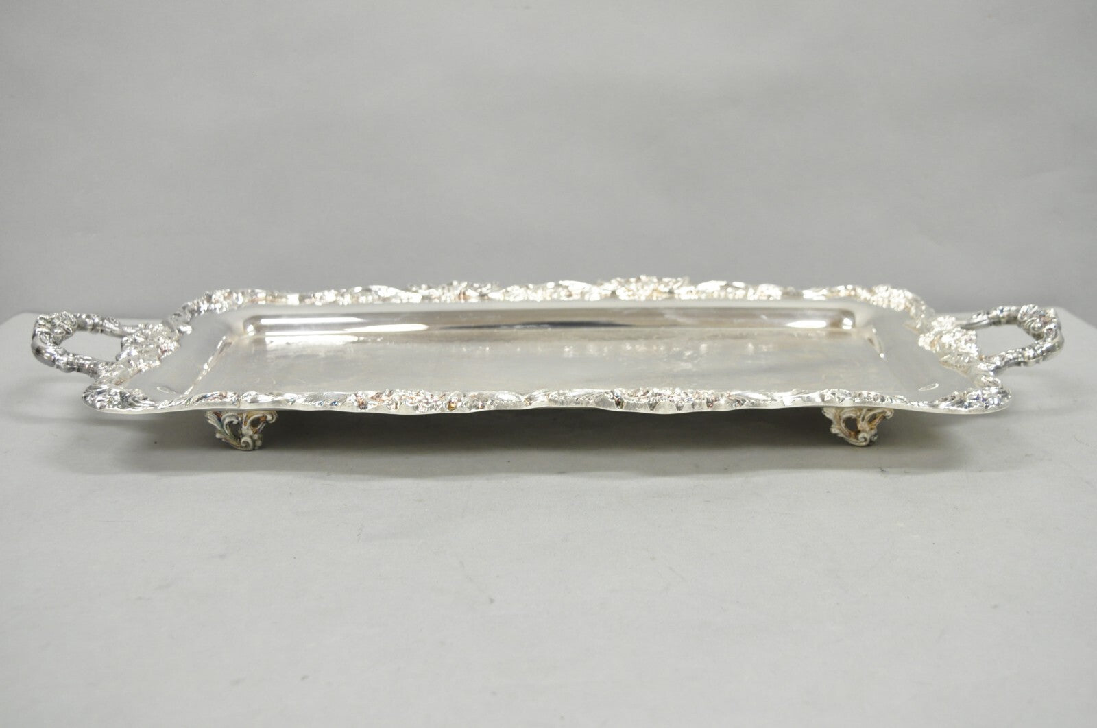 Vintage Leonard Victorian Ornate Silver Plated Narrow Trinket Dish Bar Tray