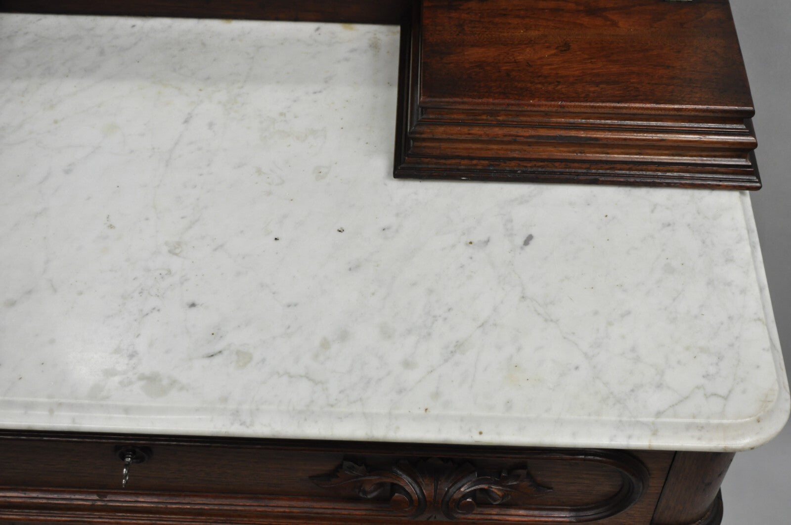 Antique Eastlake Victorian Carved Walnut Marble Washstand Dresser with Mirror