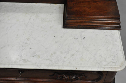 Antique Eastlake Victorian Carved Walnut Marble Washstand Dresser with Mirror