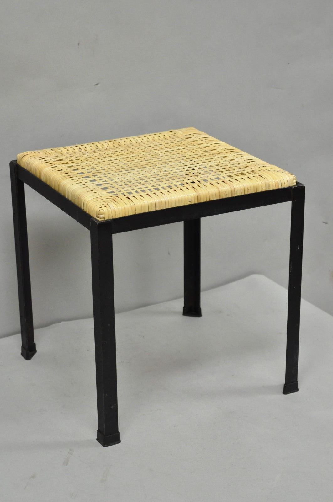 Mid Century Modern Danny Ho Fong Tropi-Cal Iron Cane Side Table Stool - Set of 4