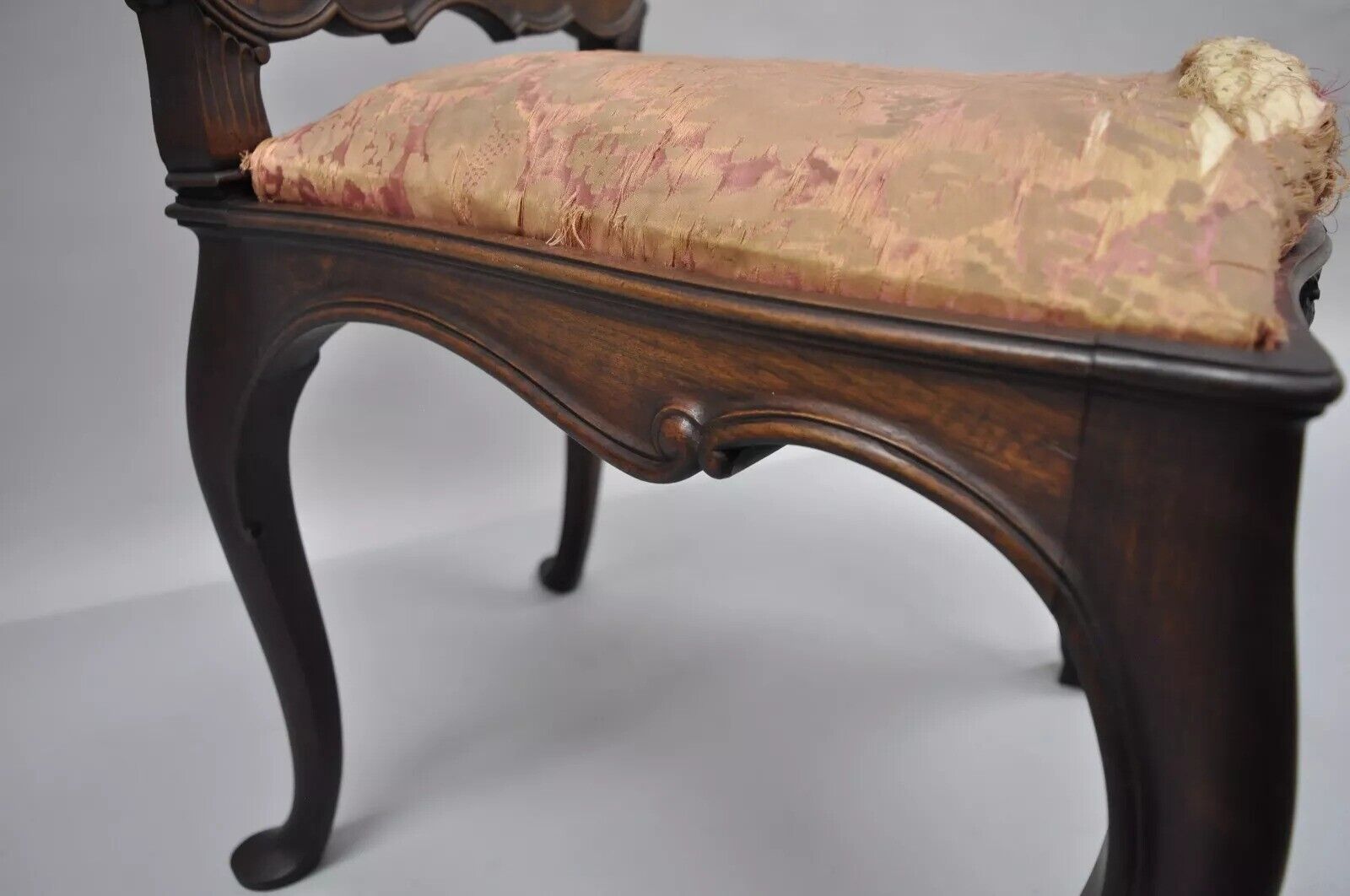 Antique Italian Baroque Carved Walnut Dining Chair French Style w/ Finished Back