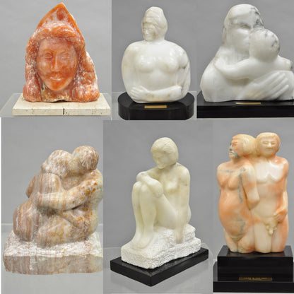 Morton Gaffin "Lovers Embrace" Modernist Carved Alabaster Marble Nude Sculpture