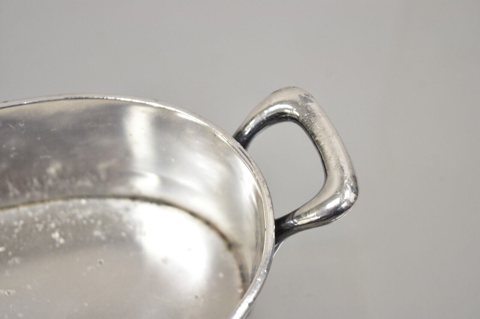 Antique English Edwardian Small Oval Silver Plated Desk Trinket Dish w/ Handles