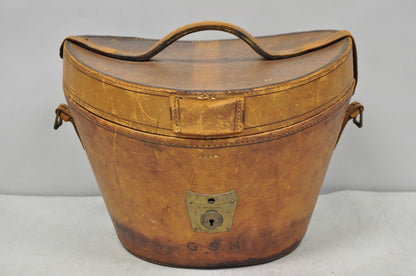 Antique Victorian Brown Leather Travel Case Hat Box w/ Miller of NY Silk Top Hat