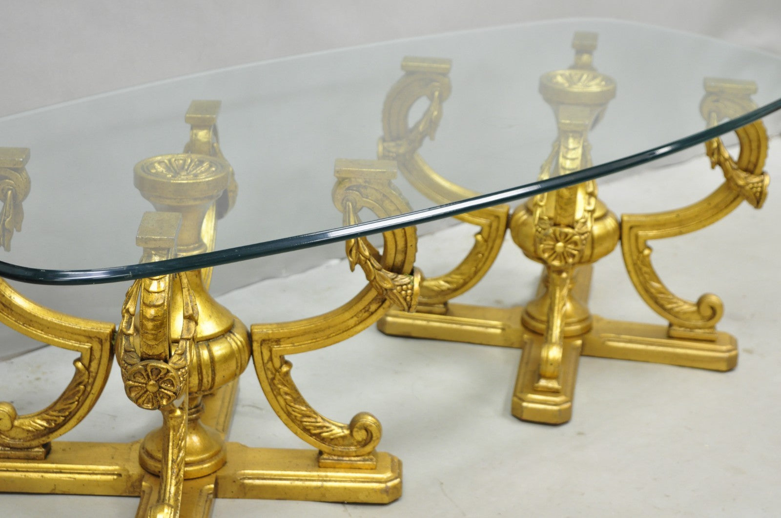 Vintage Italian Hollywood Regency Gold Gilt Metal Double Pedestal Coffee Table