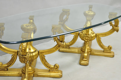 Vintage Italian Hollywood Regency Gold Gilt Metal Double Pedestal Coffee Table