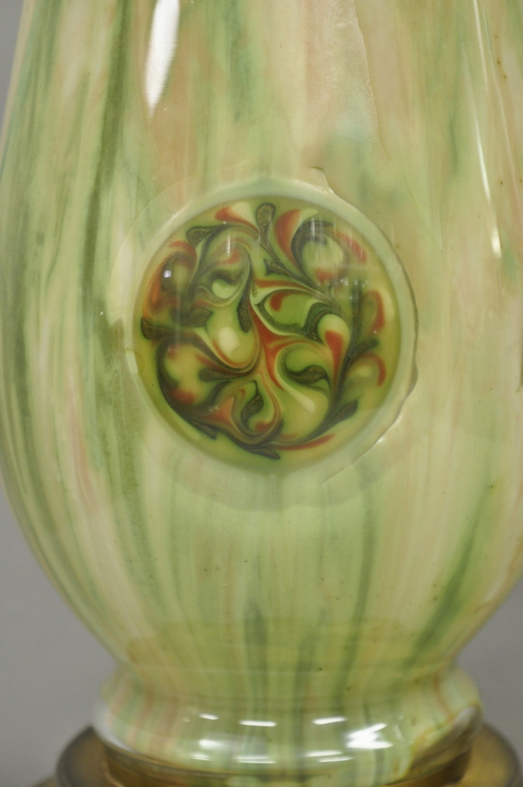 Vintage Mid Century Modern Italian Murano Green Blown Glass Table Lamps - a Pair