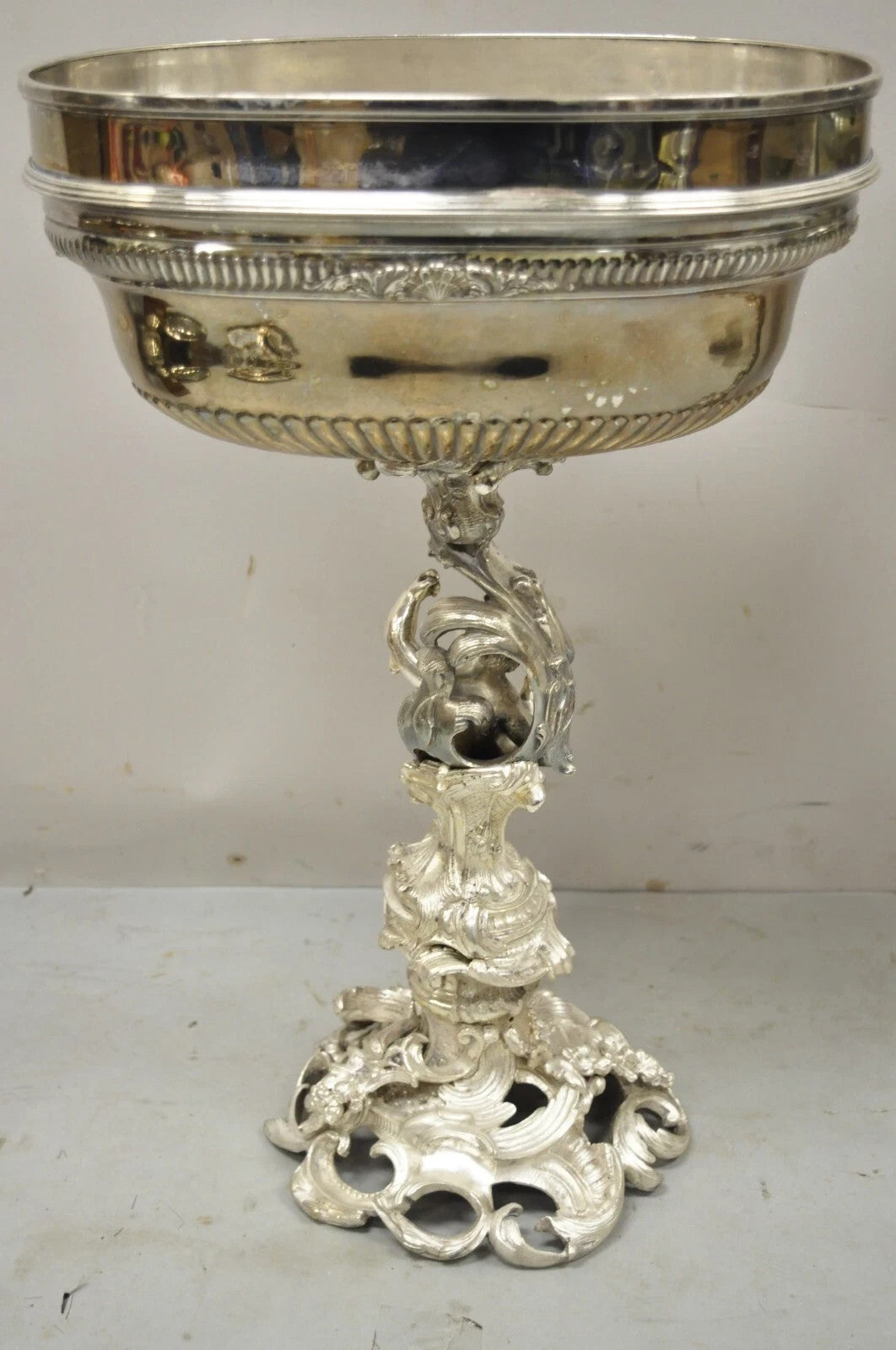 Antique French Rococo Silver Plated Cherub Dome Centerpiece Fruit Bowls - Pair