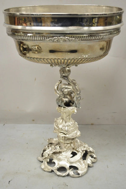 Antique French Rococo Silver Plated Cherub Dome Centerpiece Fruit Bowls - Pair