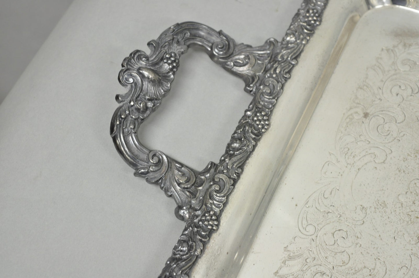 Vintage English Victorian Silver Plated Copper Narrow Serving Platter Bar Tray
