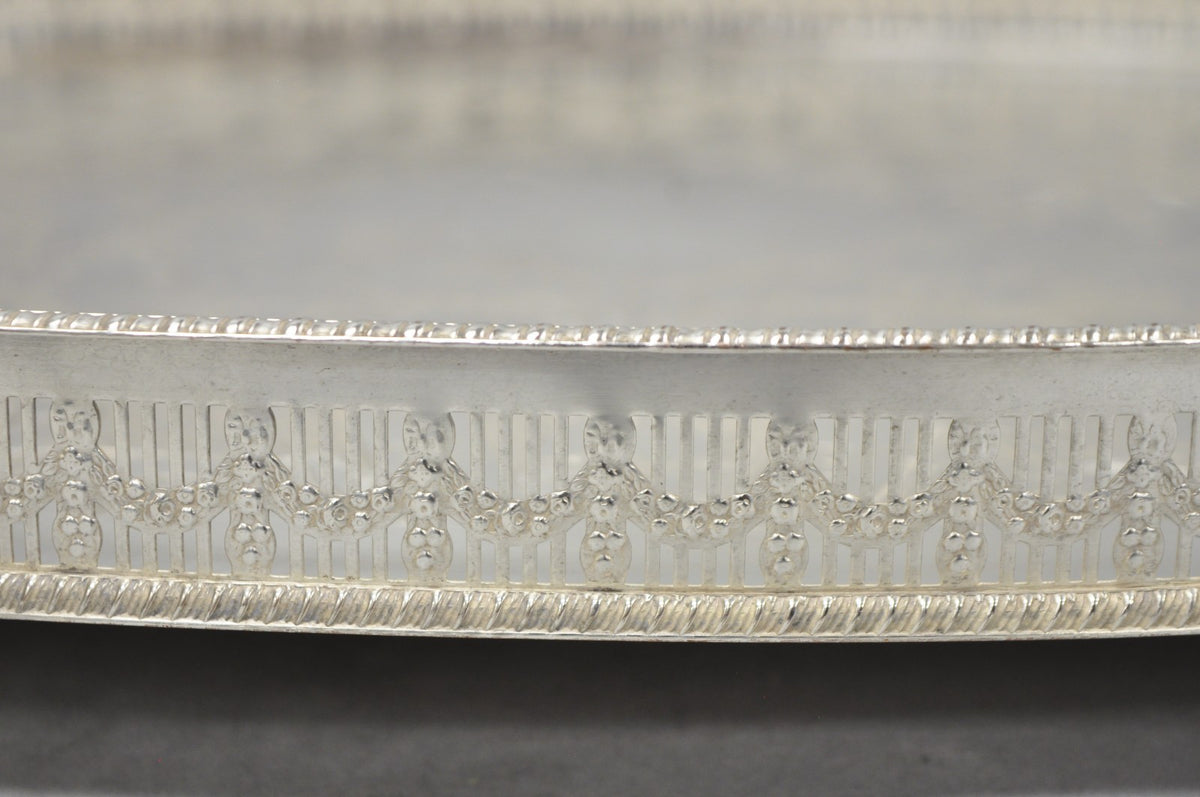 Vintage Viners of Sheffield Edwardian Silver Plated Raised Gallery Oval Tray
