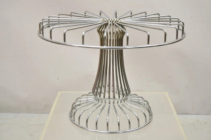Vintage Mid Century Modern Chrome Metal Wire Pedestal Pastry Cake Stand