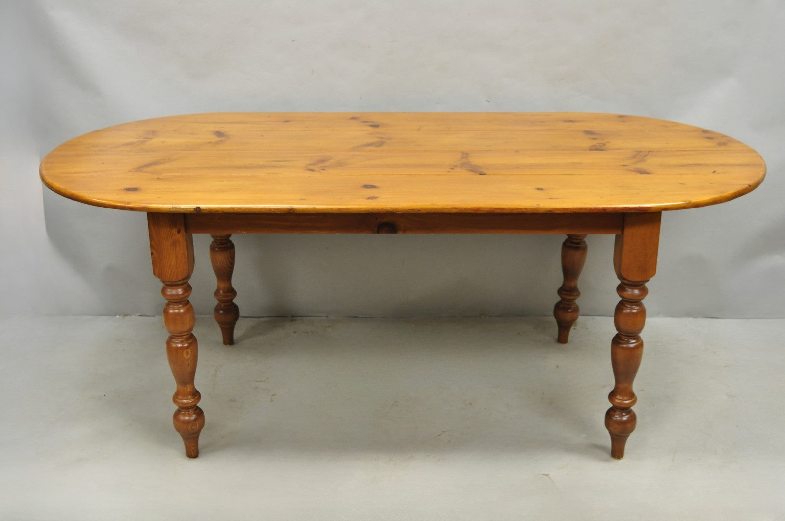 Vintage French Country Oval Pine Wood 78" Baluster Leg Farmhouse Dining Table