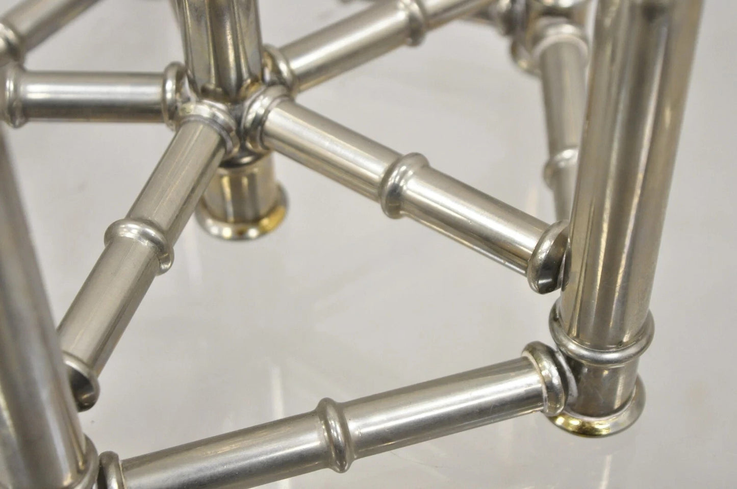Vintage Hollywood Regency Silver Plated Chrome Faux Bamboo Candlesticks - a Pair