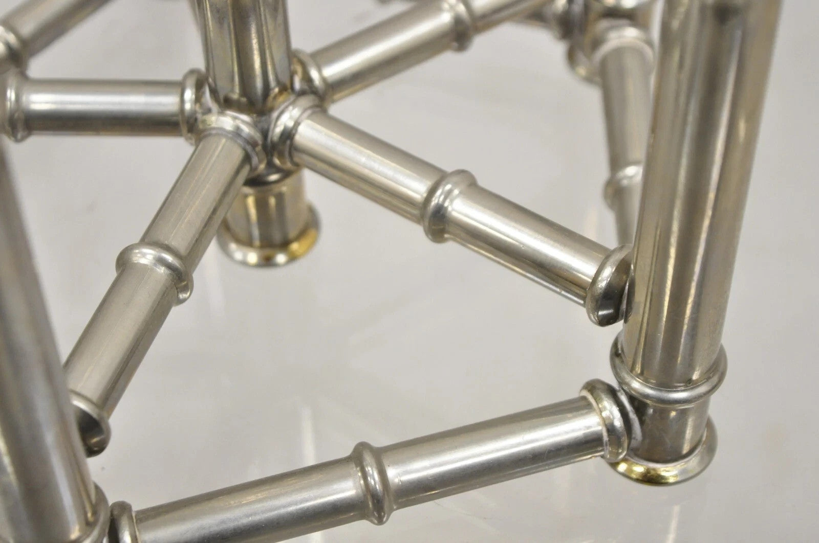 Vintage Hollywood Regency Silver Plated Chrome Faux Bamboo Candlesticks - a Pair