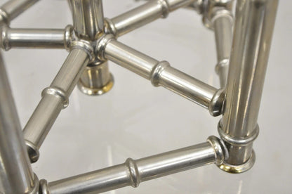 Vintage Hollywood Regency Silver Plated Chrome Faux Bamboo Candlesticks - a Pair