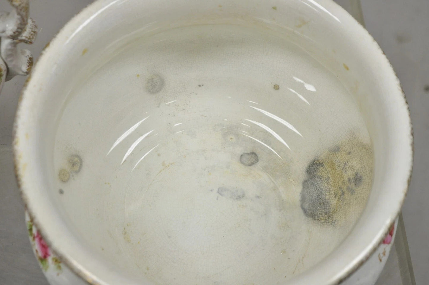 Antique WH Tatler Porcelain Pink Rose Flower Victorian Bath Wash Basin, 4 Pc Set