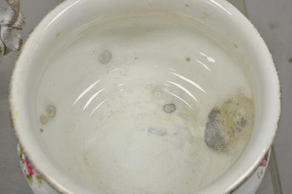 Antique WH Tatler Porcelain Pink Rose Flower Victorian Bath Wash Basin, 4 Pc Set