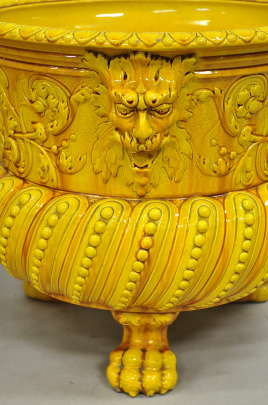 Burmantofts Faience Majolica English Regency Yellow Glazed Jardiniere Pot - Pair