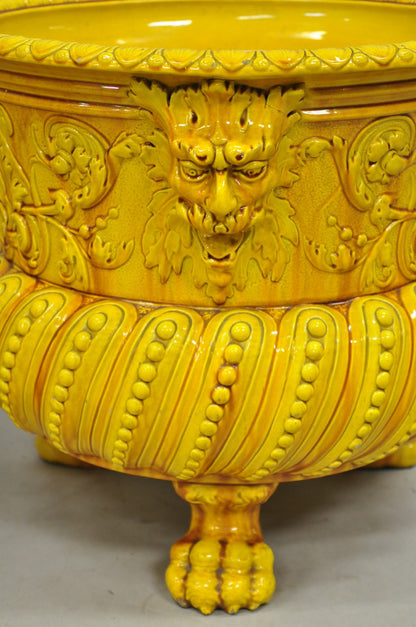 Burmantofts Faience Majolica English Regency Yellow Glazed Jardiniere Pot - Pair