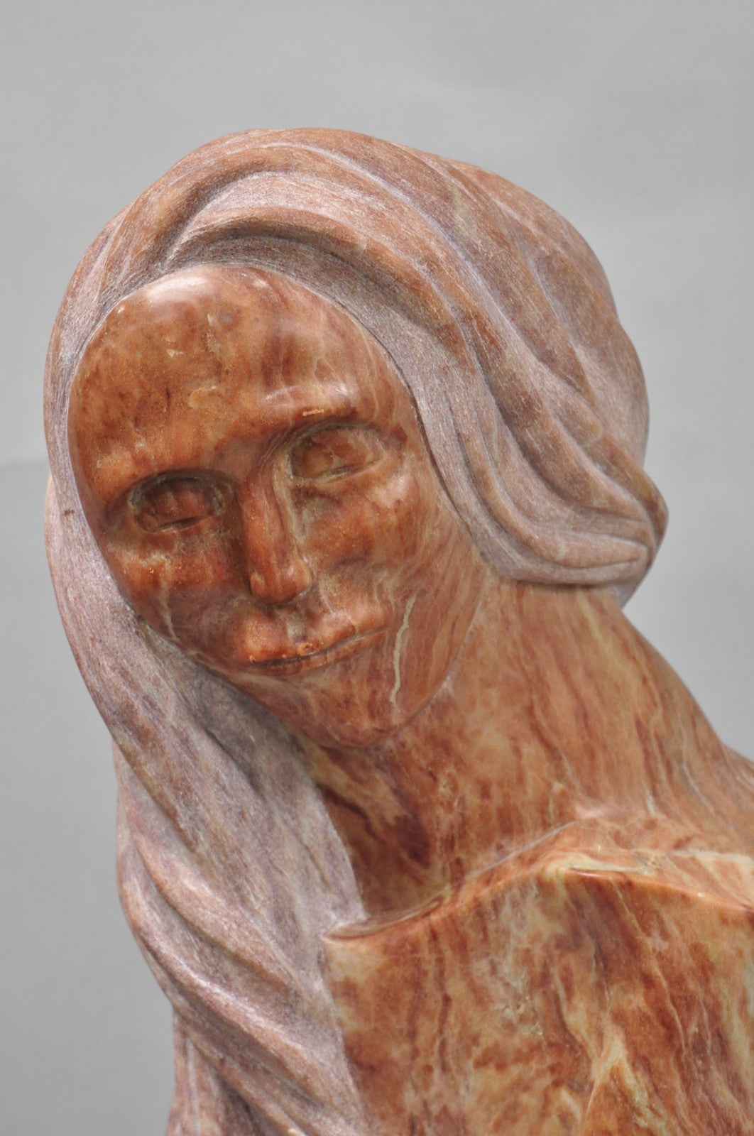 Vintage Seymour Shuren Modern Carved Pink Marble Tall Woman Figure Sculpture