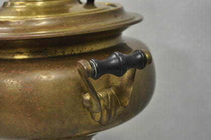 Antique Victorian Russian Brass Samovar Converted Twin Handle Table Lamp