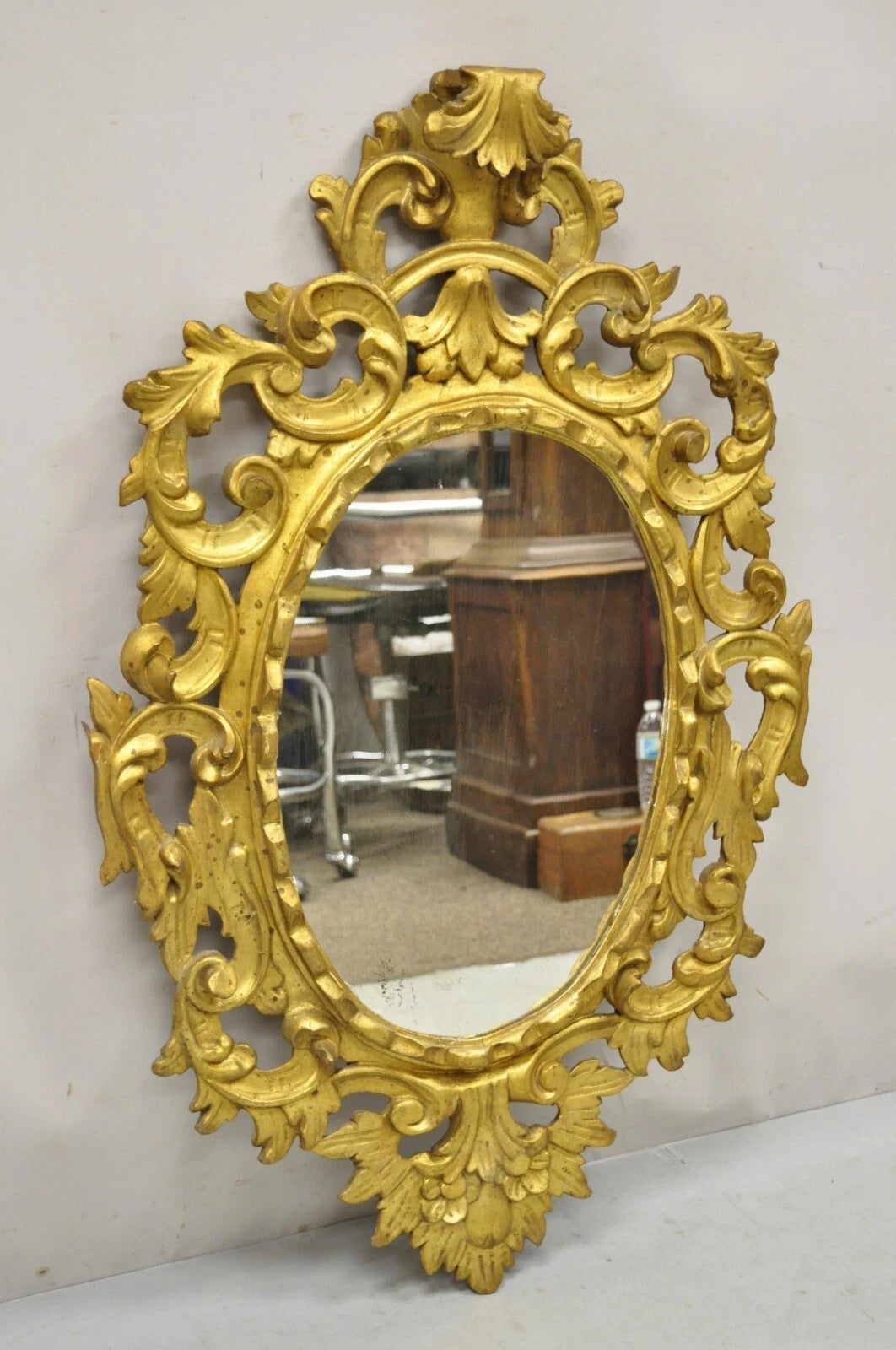 Vintage Italian Carved Gold Giltwood French Rococo Baroque Style Wall Mirror