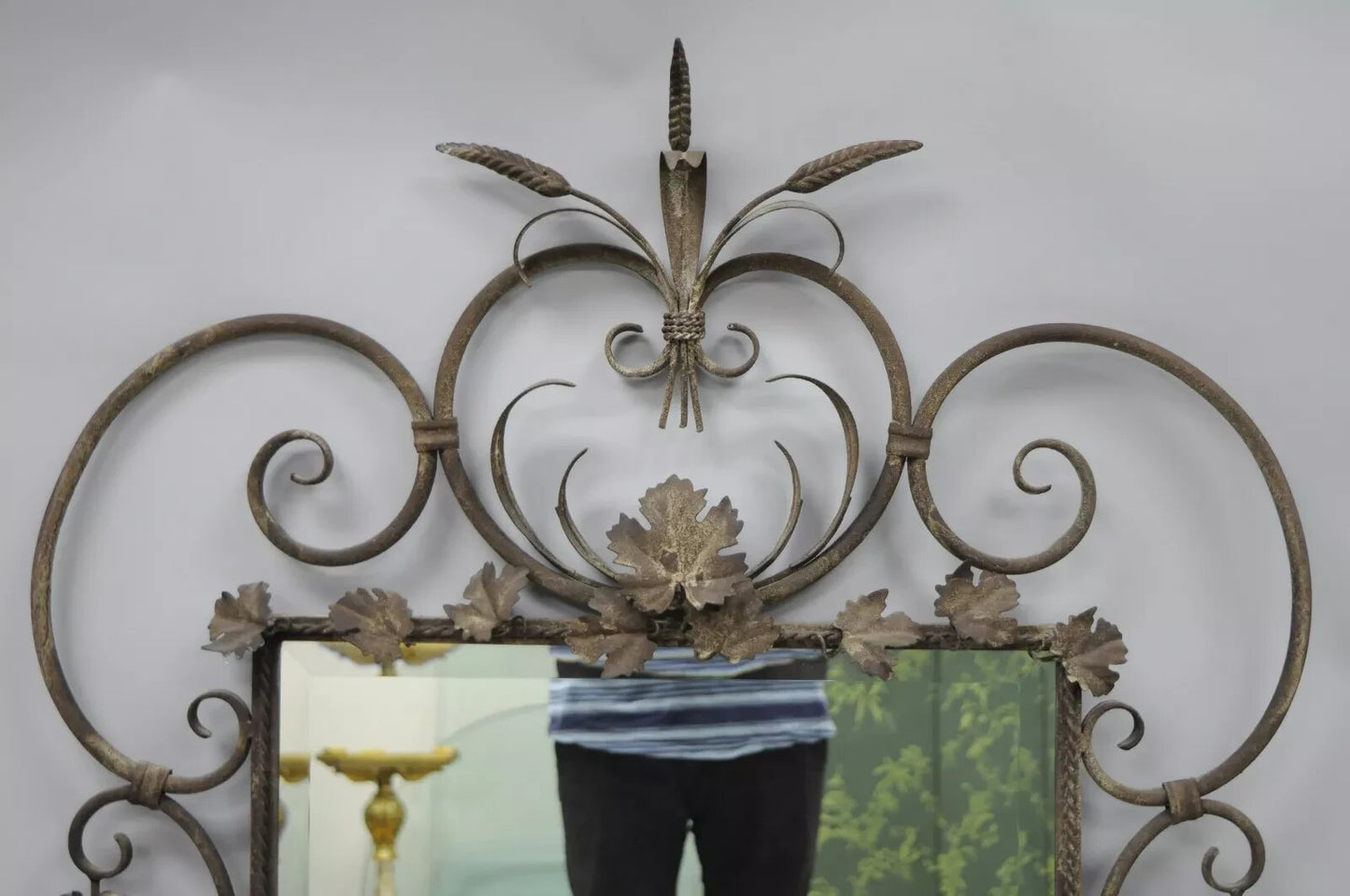 French Country Style Iron Metal Scroll Italian Wheat Sheaf 50" Large Wall Mirror