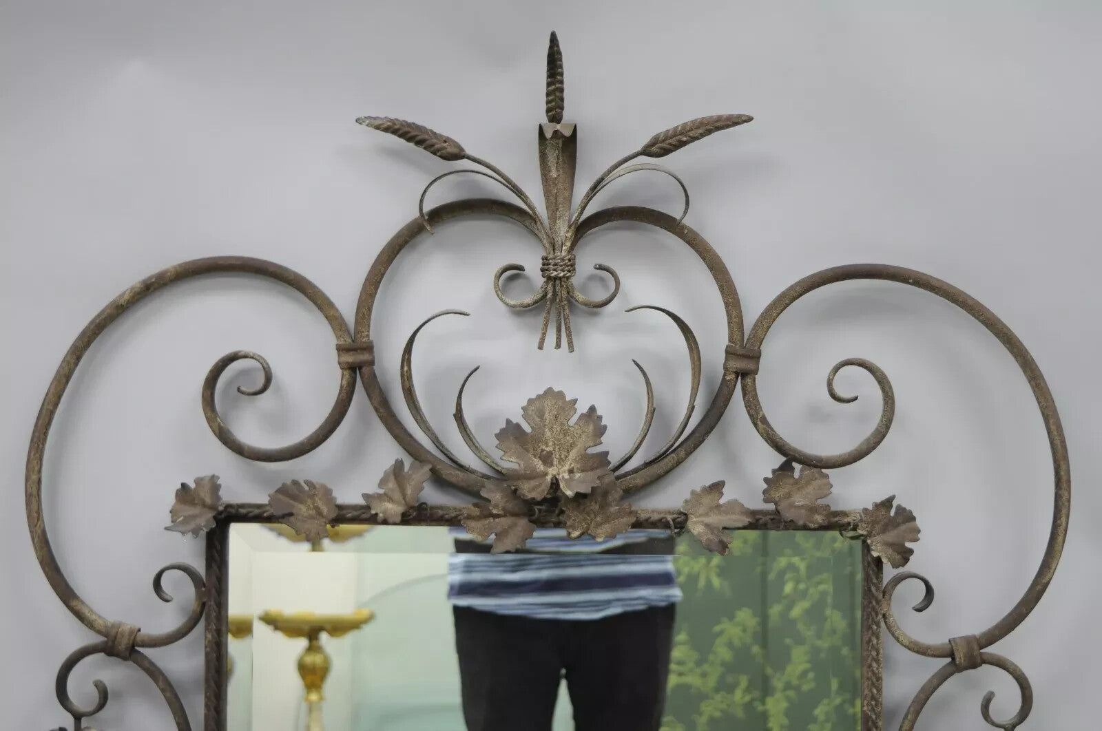 French Country Style Iron Metal Scroll Italian Wheat Sheaf 50" Large Wall Mirror