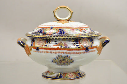 Antique English Ironstone Diamond Patent Covered Sauce Tureen with Underplate