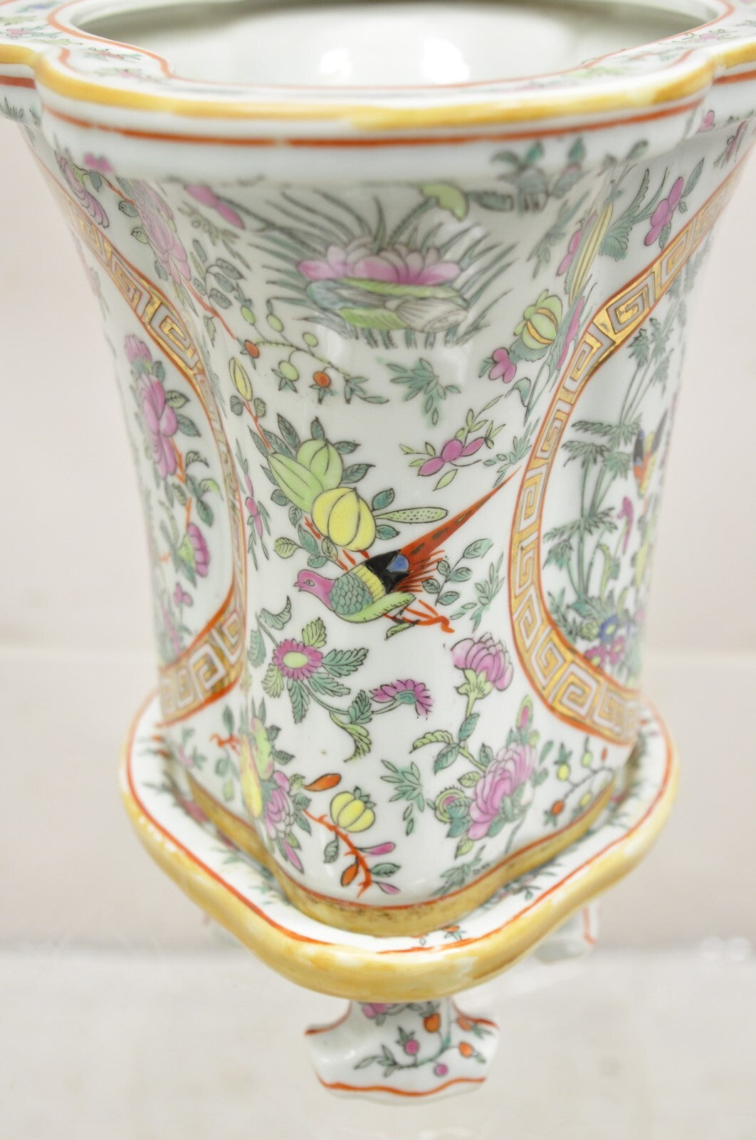 Vintage Chinese Export Porcelain Bird Painted Cachepot Flower Pot - a Pair