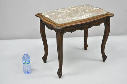 Vintage French Louis XV Style Walnut Marble Top Small Side Coffee Table