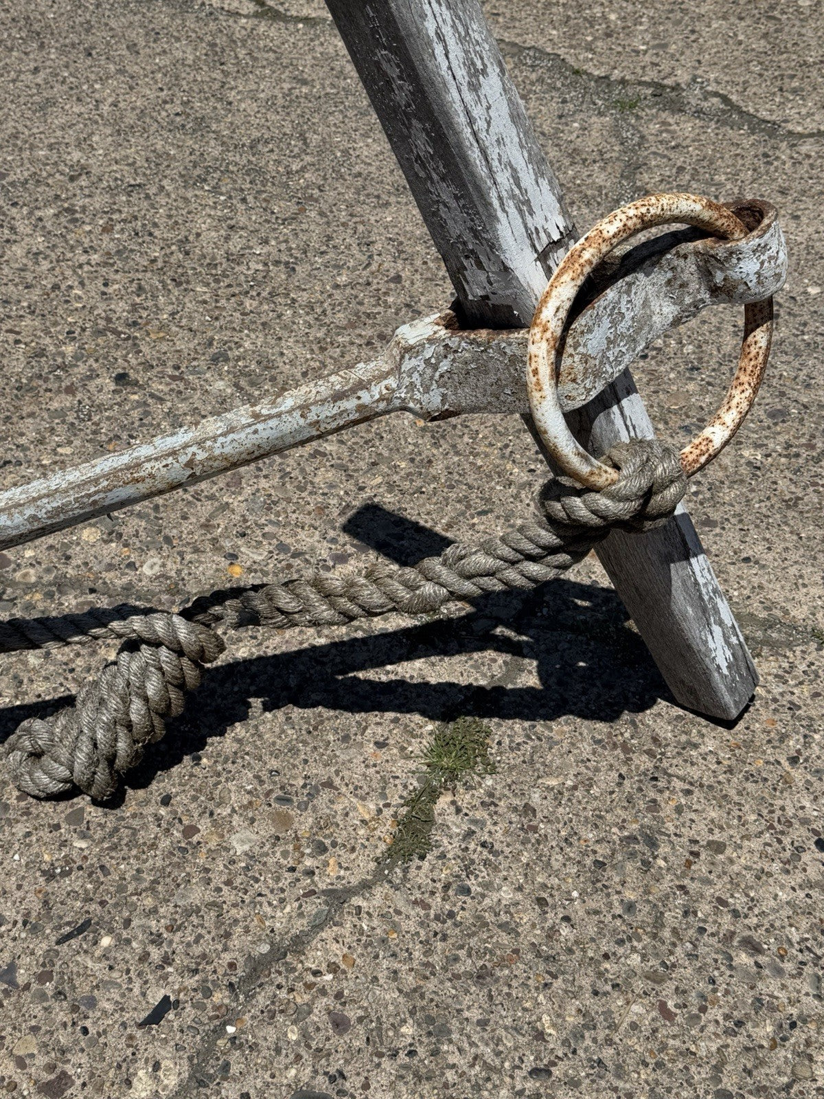 Antique English Victorian Maritime Cast Iron Large Boat Ship's Anchor and Rope