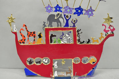 Modern Noah's Ark Cut Steel Judaica Art Hannukah Menorah Candelabra Sculpture