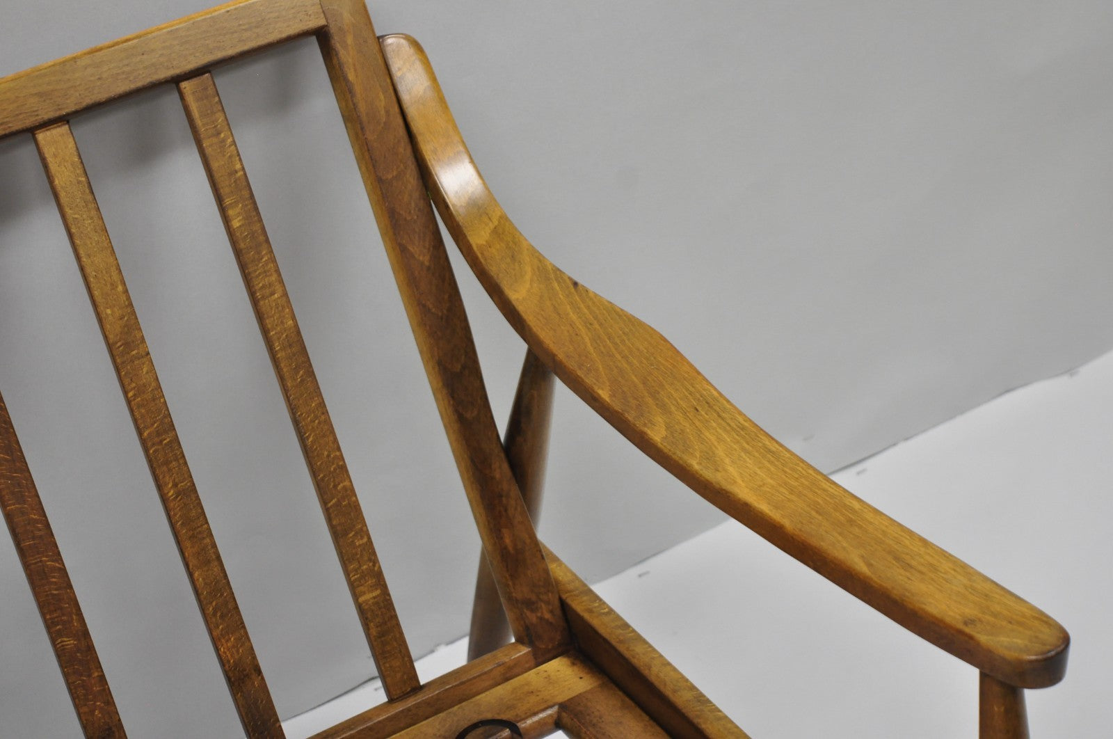Vintage Mid Century Modern Danish Style Sculptural Walnut Lounge Arm Chair